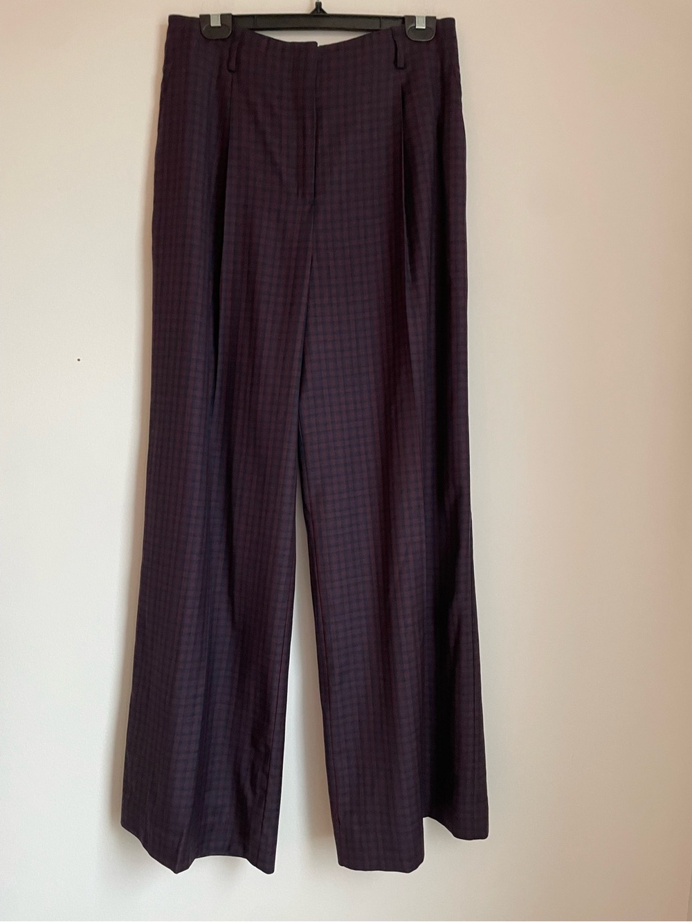 Ann Taylor Wool Blend Burgundy Navy Checked Wide Leg Dress  Pants Size 10